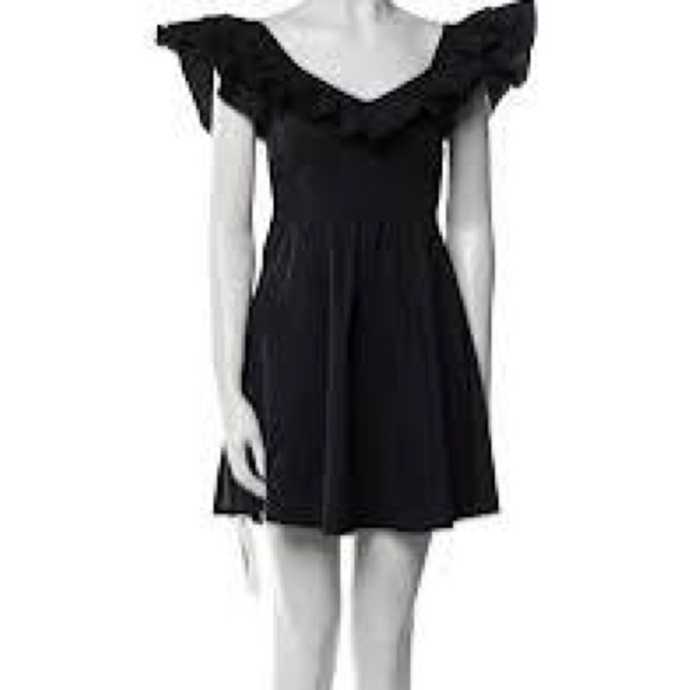Hill House Black Ruffle V‑Neck Mini Dress